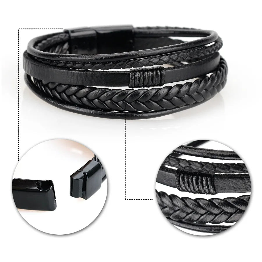 Men's Trendy Multilayer Bracelet - 21CM Stainless Steel Rope