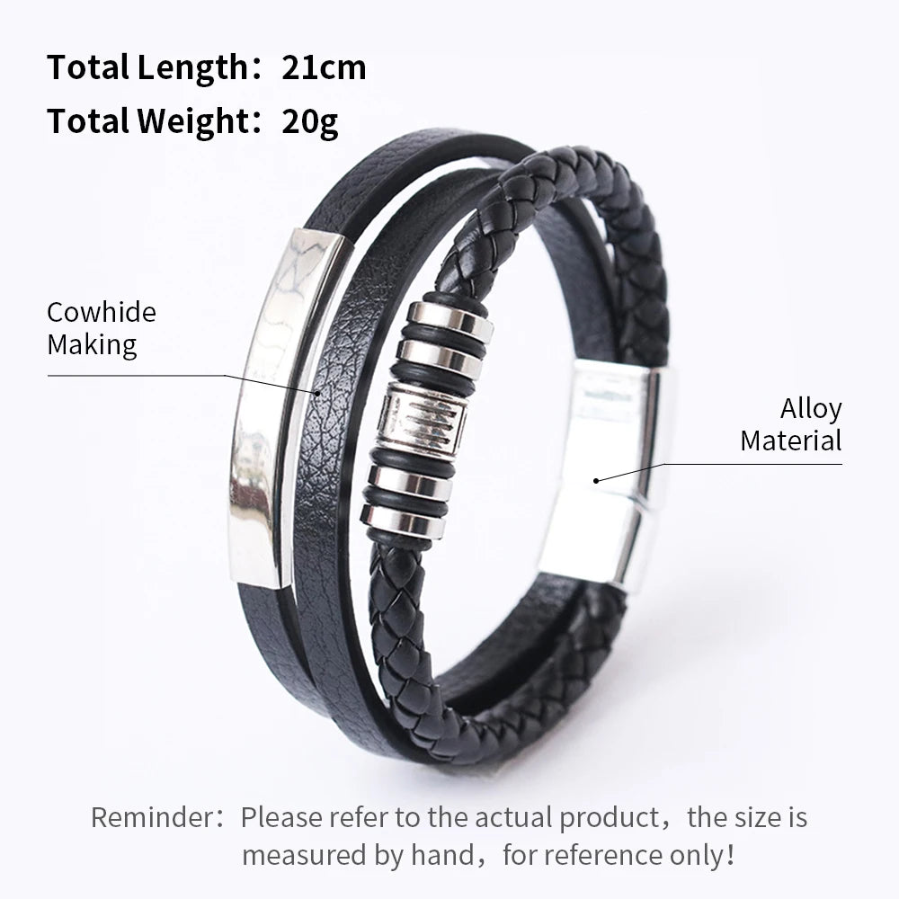 Men's Trendy Multilayer Bracelet - 21CM Stainless Steel Rope