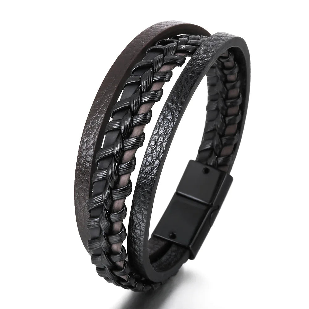 Men's Trendy Multilayer Bracelet - 21CM Stainless Steel Rope