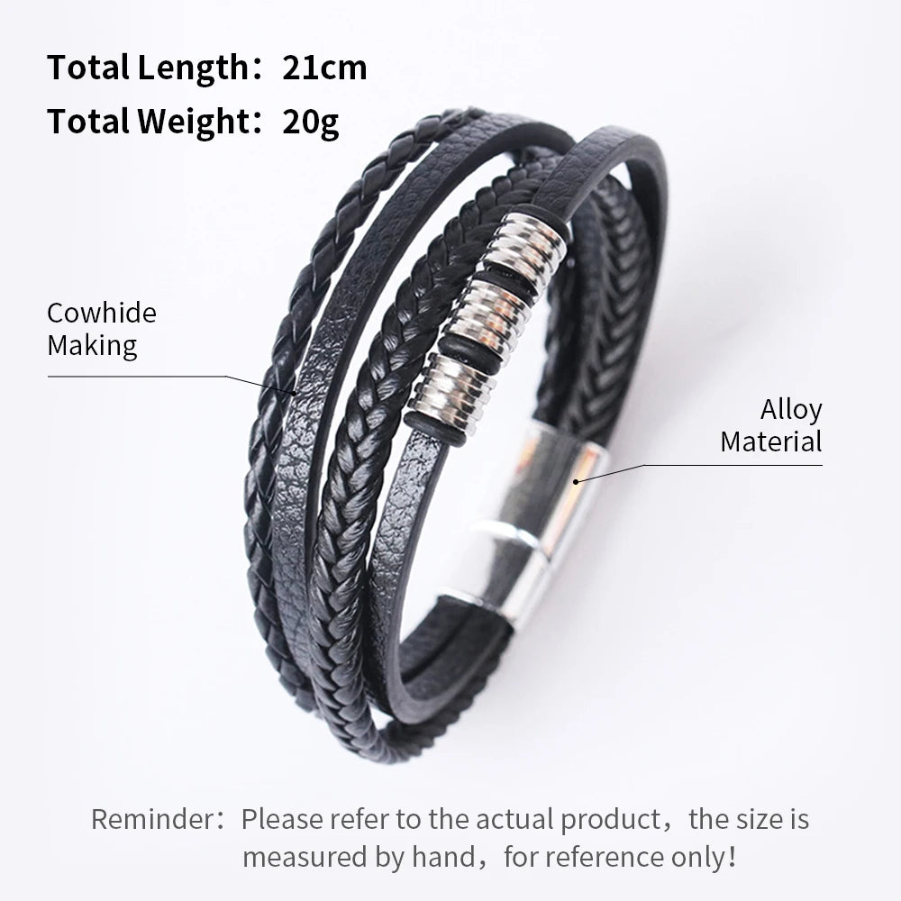 Men's Trendy Multilayer Bracelet - 21CM Stainless Steel Rope