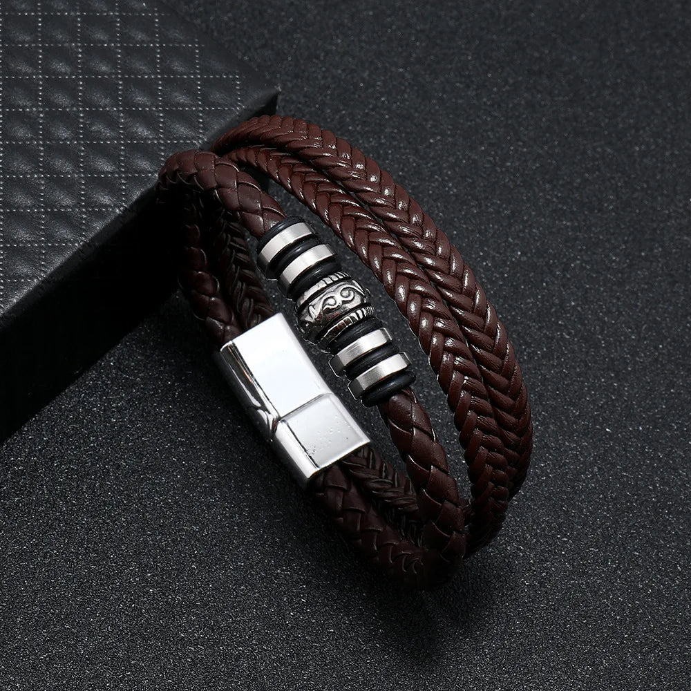 Men's Trendy Multilayer Bracelet - 21CM Stainless Steel Rope