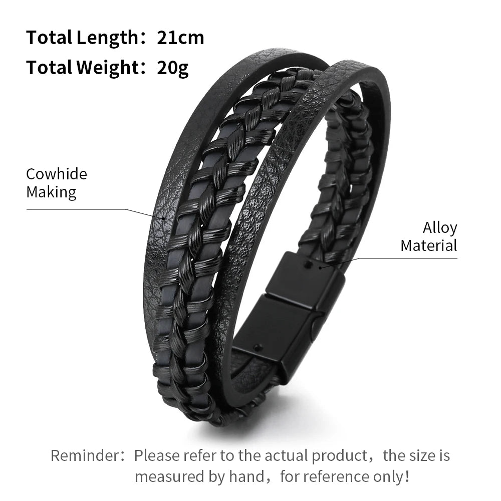 Men's Trendy Multilayer Bracelet - 21CM Stainless Steel Rope