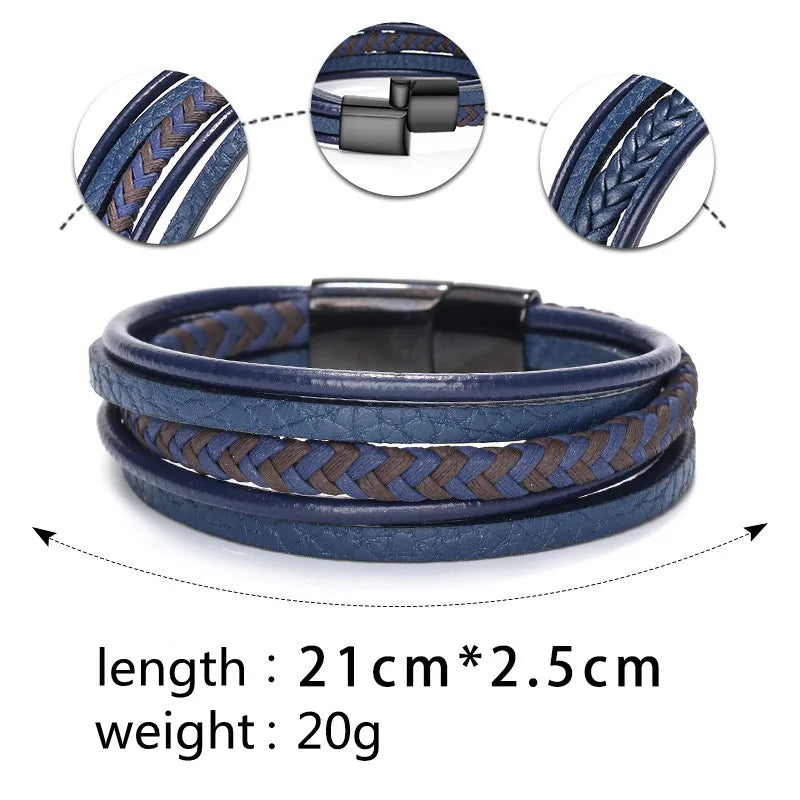 Men's Trendy Multilayer Bracelet - 21CM Stainless Steel Rope