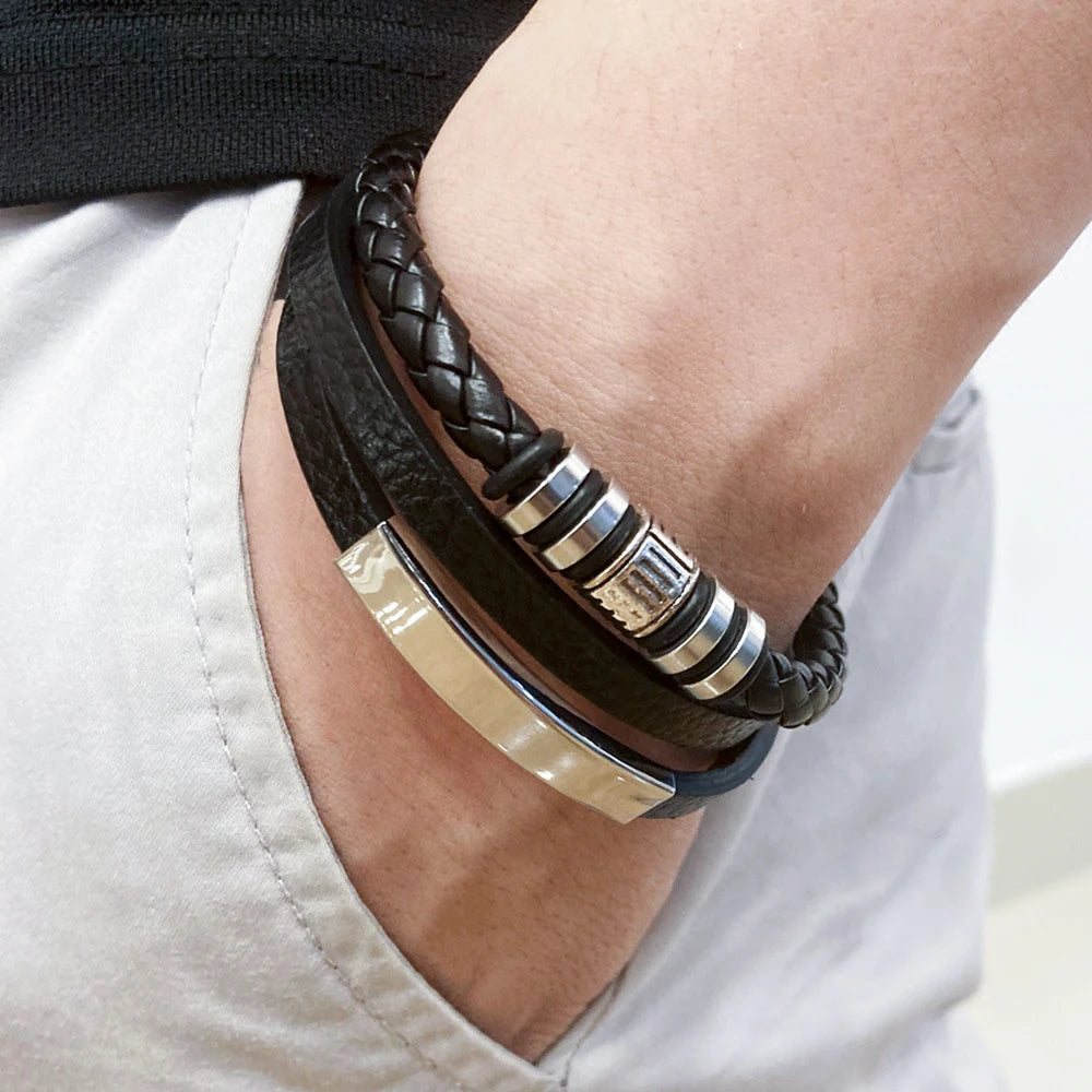 Men's Trendy Multilayer Bracelet - 21CM Stainless Steel Rope